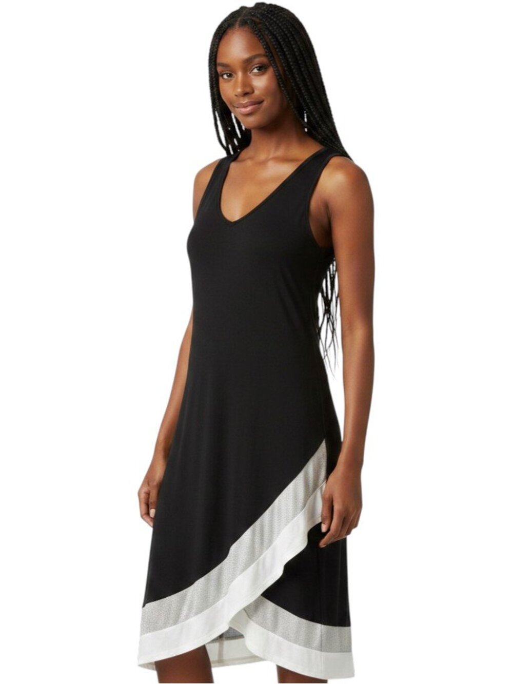 DESIGN History Black Colorblock Minimalist Vneck Sleeveless Aline Dress Womens 6